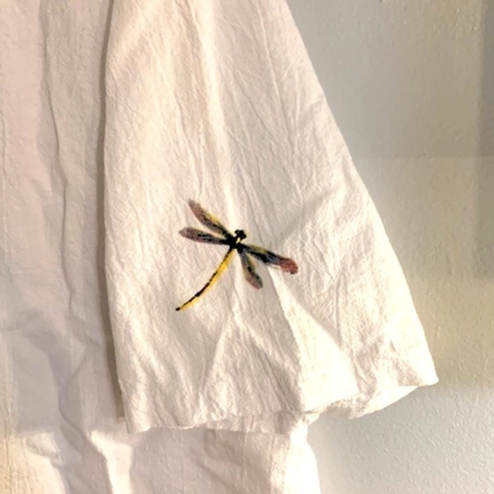 MISSLOOK Dragonfly Print V-Neck Blouse 3XL White Short Sleeve Top Lagenlook Airy - Picture 5 of 6